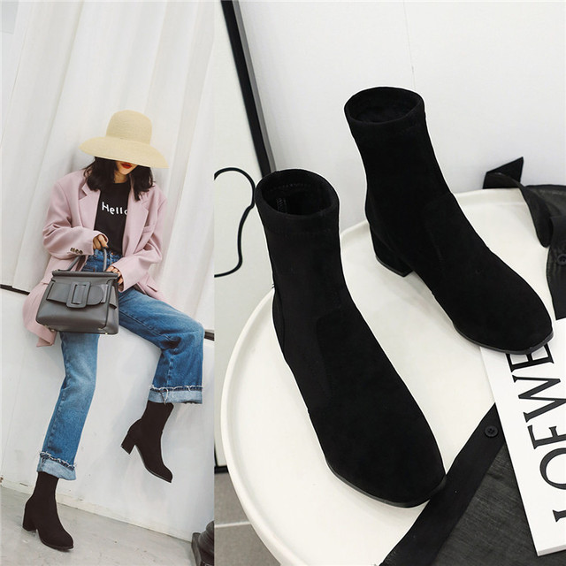 autumn and winter fashion sexy new Leopard Print Elastic boots middle heel