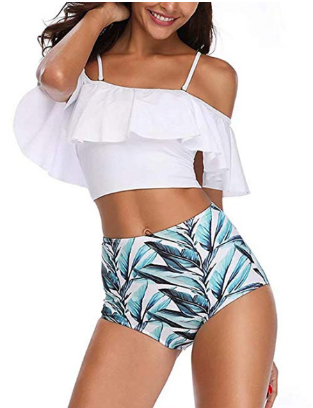 digital printing one-shoulder split high-waist swimsuit  NSHL39692