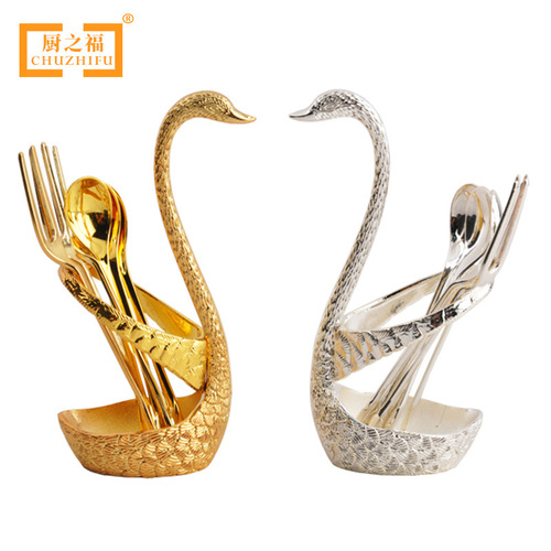 Cross-border 1010 Creative Cygnus Fork and Spoon Set Hotel Zinc Alloy Cake Fruit Fork Coffee Stirring Spoon