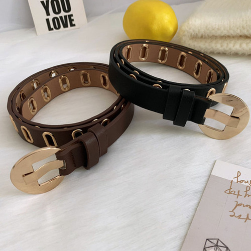 Wholesale belts for women, casual and versatile leather belts, women's belts, full hole belts, fashionable pin buckle trouser belt decorations