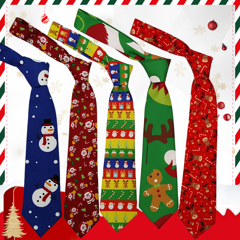 Christmas Tie Foreign Trade Explosions Men's Printed Tie Snowman Old Man Deer Customized 8cm Girls Cartoon Trendy T
