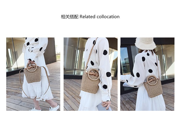 Straw Bag Portable Retro Vacation Woven Bag Seaside Beach Mini Beach Bag Women display picture 15