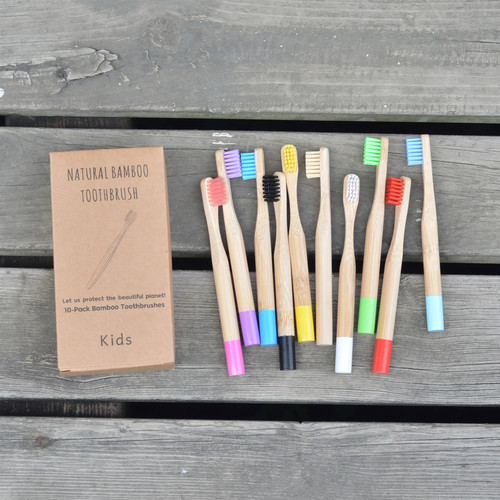 10-pack children's toothbrush round handle set bamboo charcoal soft bristle toothbrush painted bamboo handle bamboo toothbrush set