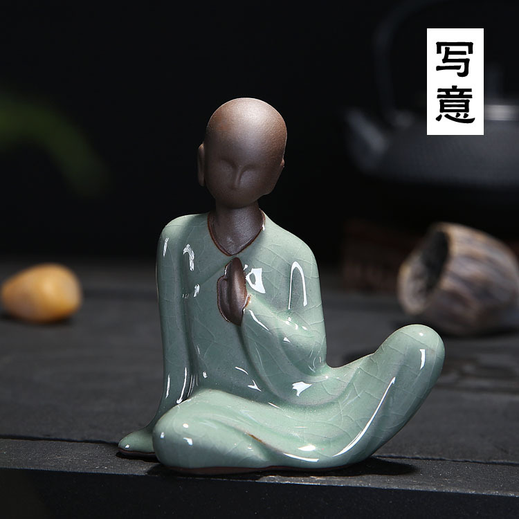 創意小和尚茶寵小佛如來可愛佛沙彌紫砂茶具桌面配件哥窯多肉擺件