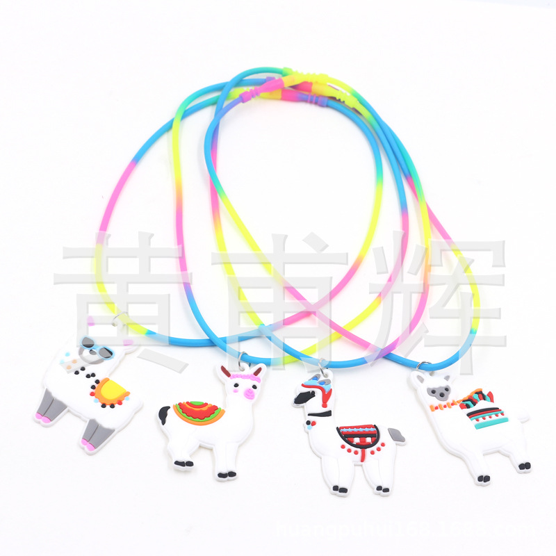 Cross-border New AliExpress Amazon Children Necklace Jewelry PVC Alpaca Rainbow Silicone Collar
