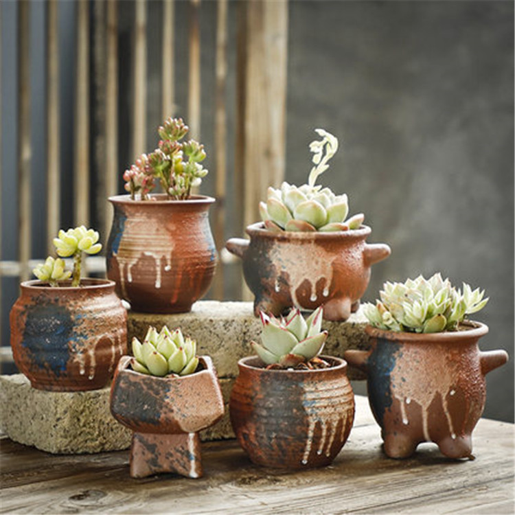 Ceramic succulent flower pot size old pile pot master pot stoneware breathable green plant retro large pottery pot combination pot