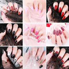 Fashionable nail art with detachable false nails, 24 pieces of trendy nail stickers with jelly glue.