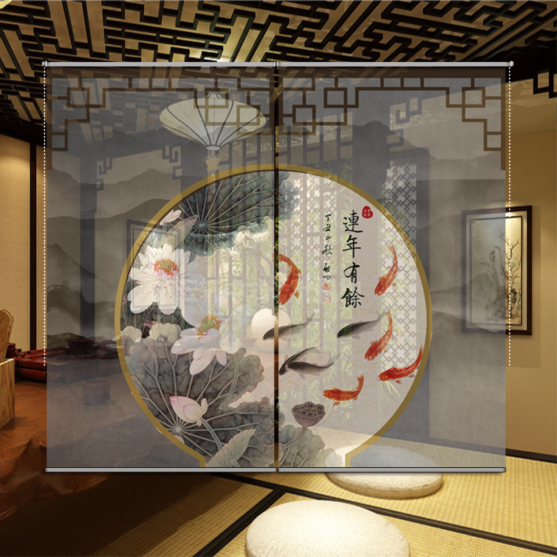 新中式卷帘窗帘禅意复古酒店办公室古典茶室客厅隔断装饰艺术挂屏-阿里巴巴