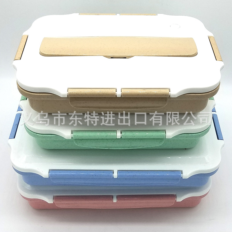 厂家直销不锈钢饭盒 304方形便当盒野餐餐盒 小麦秸秆分格便当盒详情图3
