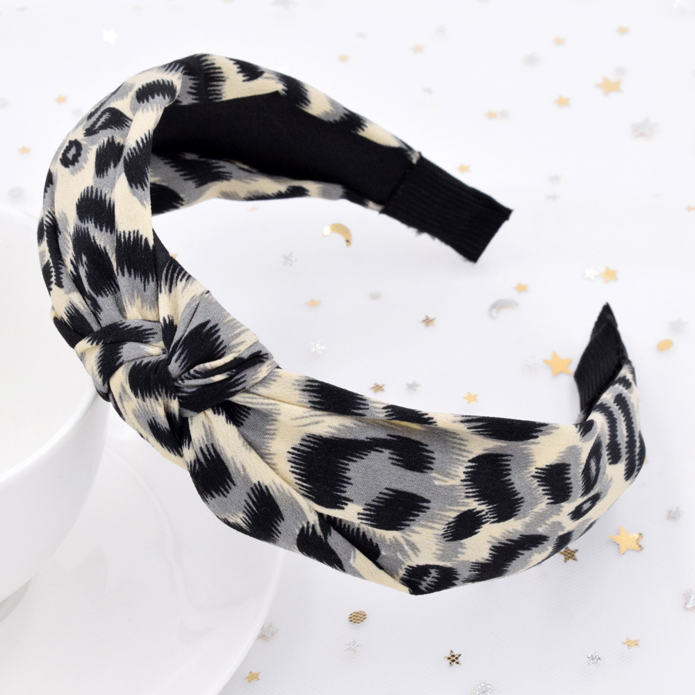 Leopard Print Headband Ladies Wide-sided Cross-knotted Retro Fabric Headband Creative Headwear Wholesale display picture 2