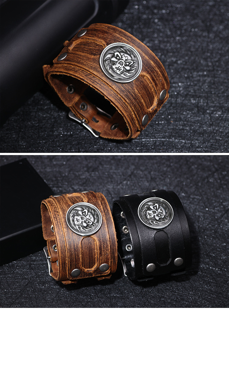 Fashion Retro Skull Alloy Accessories Leather Bracelet display picture 1