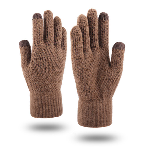 Cross-border knitted gloves for autumn and winter for men and women, plus velvet and thickened split-finger wool warm touch screen gloves