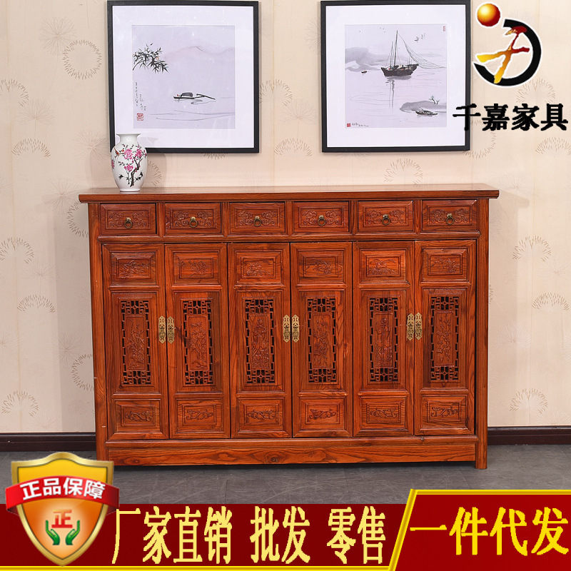 To fake something antique Six Door Shoe cabinet solid wood Entrance Lockers Carved woodiness Storage cabinet Elm Sideboard