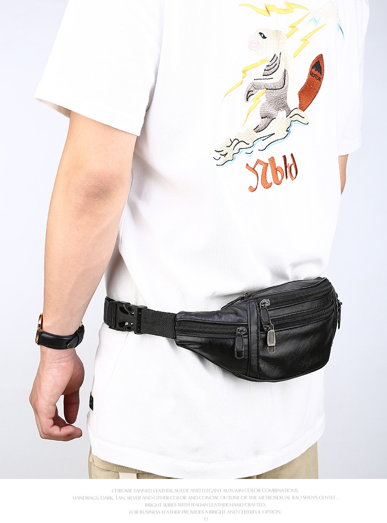 Men's Solid Color Pu Leather Zipper Fanny Pack display picture 3