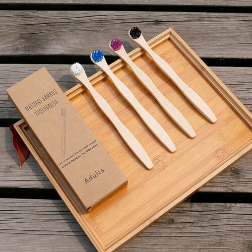 Bamboo tongue scraper 4 pack tongue brush cleaner adult oral cleaning hard-bristled toothbrush can be packaged independently