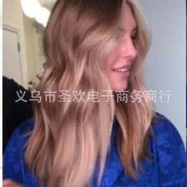 欧美假发 女中分橙粉色渐变 蓬松短卷发头套外贸爆款现货批发