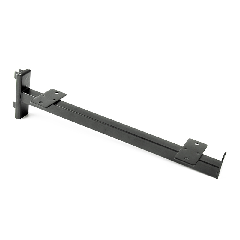 Tarjeta de suministro directa de fábrica una columna de vidrio soporte de estante de metal gancho negro fuerte carga de soporte de tablero de madera izquierda y derecha