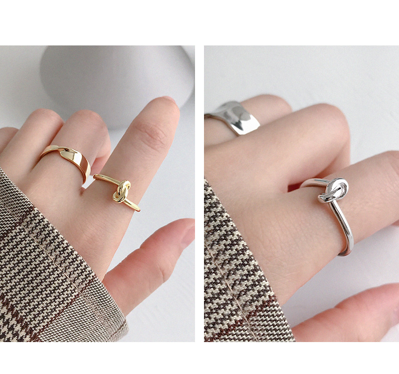 Korean S925 Sterling Silver Ring Simple Knotted Ring Open Female Ring Wholesale display picture 4