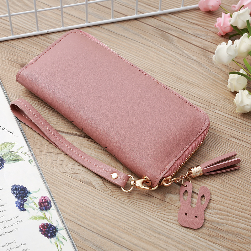 93g Weight Polyester Lining Material Zipper Closure Type Business Occasion Pu Leather Material Solid Color Pattern Women'S Gender Square Shape Dark Grey, Grey, Rose Red, Pink, Green, Blue, Yellow, Black Color Korean Printing Medium Long Single Pull Wallet Wholesale 15