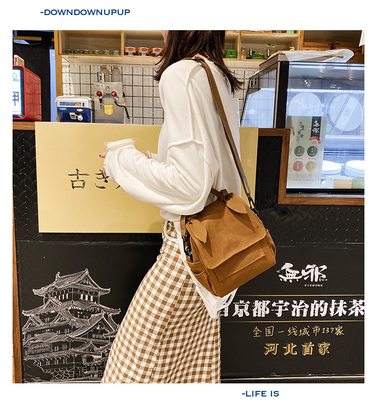 Koreanische Version Von Ulzzang, Altmodisch, Einfach Und Vielseitig, Einfarbige Mädchen-umhängetasche Aus Segeltuch, Japanische Harajuku-studenten Tasche display picture 35