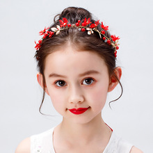 女童演出頭飾紅色花朵發帶舞台表演走秀主持發飾女孩生日花環飾品