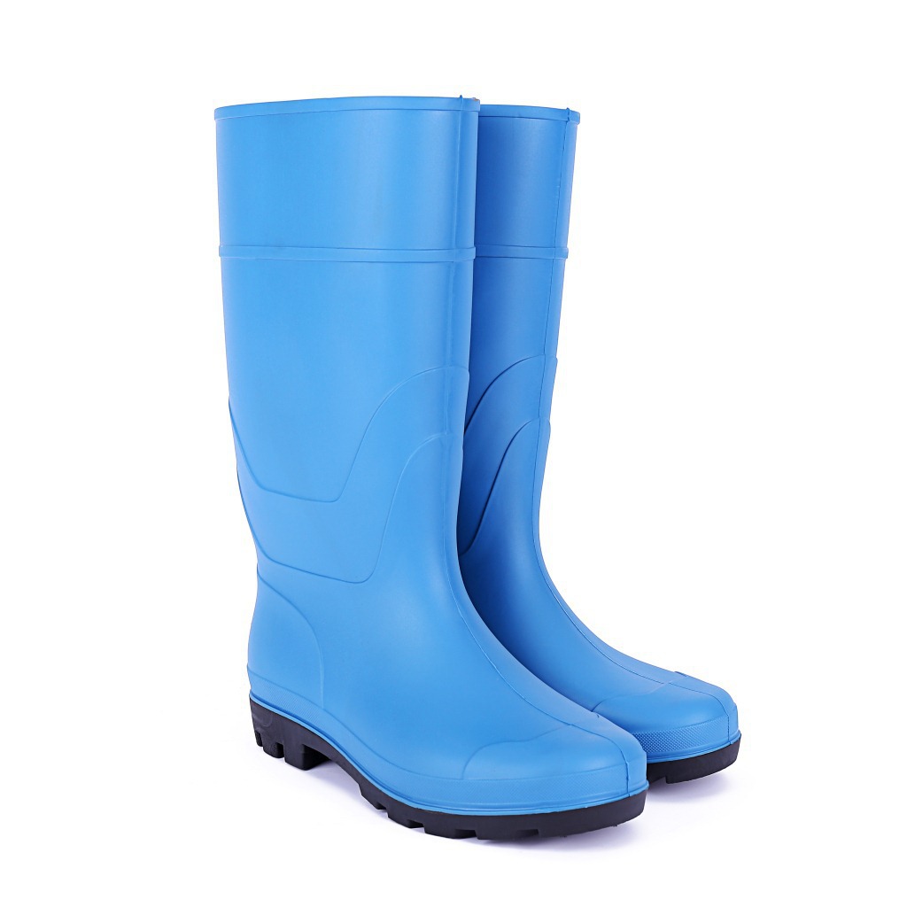 802蓝色黑底 PVC劳保鞋工业防护鞋直筒防水防滑耐磨雨鞋防汛雨鞋