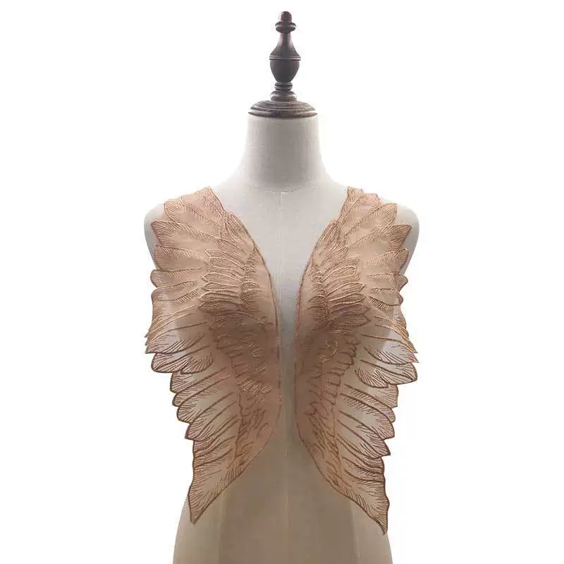 Embroidered Wing Lace Applique (Euogen), Water-Soluble Net Base, DIY Feathers — Multi Colors