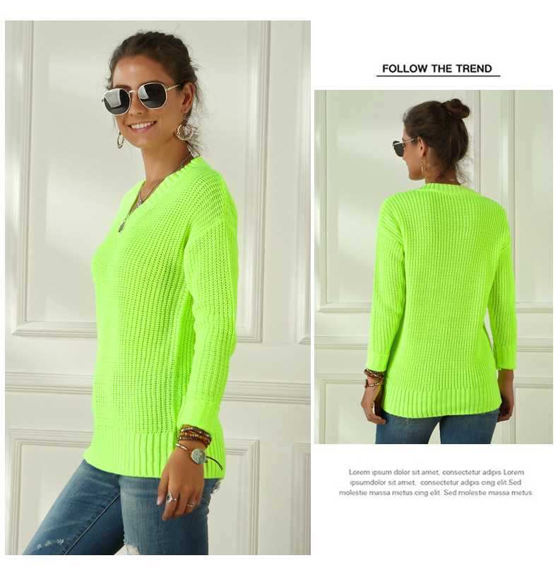 hot style women autumn and winter new women s fluorescent color V-neck ladies sweater NSYH7178