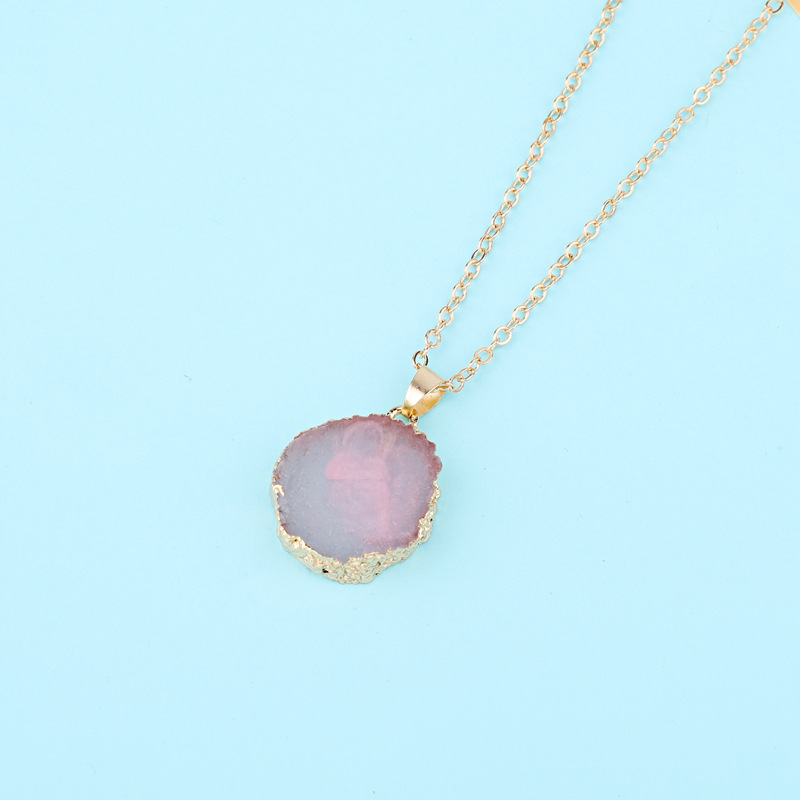 New Fashion Irregular Round Pendant Necklace Imitation Natural Stone Resin Retro display picture 2