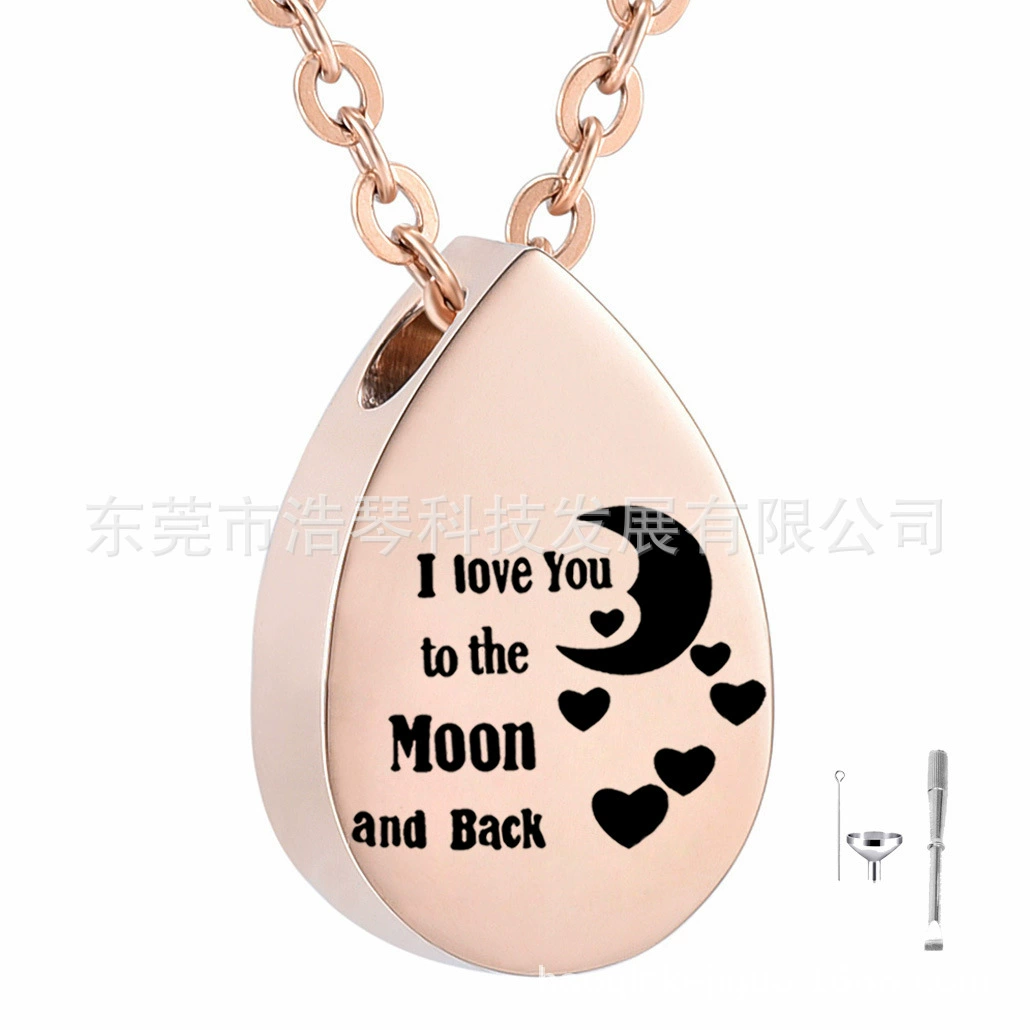 Желание горячей продажи ПЭТ пепел ожерелье розовое золото каплевидный Луна Любовь шкатулка кулон духи кулон