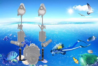 相機雙握把托盤水下攝影配件裝備潛水手電筒罩支架雙手持補光燈臂