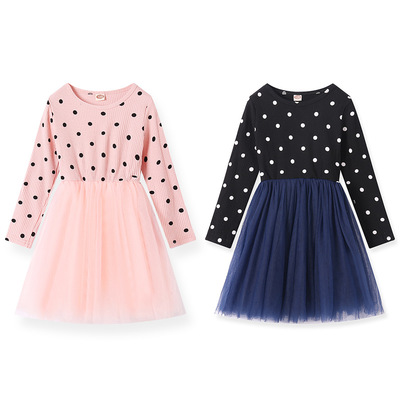 女童连衣裙 春秋款童装 韩版儿童圆点宝宝网纱裙长袖公主裙批发|ru