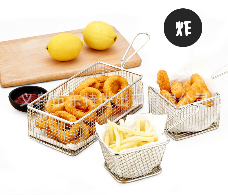 Factory direct sales of stainless steel frying baskets and sieves, French fries frying baskets, deep-frying baskets, filters and sieves, snack and pastry baskets and frames detail image 3