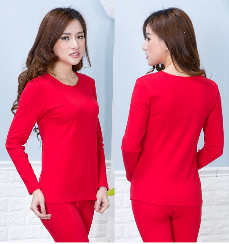 女士秋冬纯棉薄绒磨毛棉毛衫保暖上衣弹力圆领贴身紧身打底衣中厚|ms