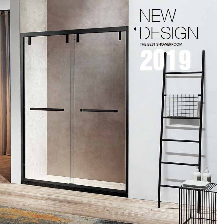 304不锈钢淋浴房卫生间新款极简静音黑色一字形双移门玻璃隔断|ms