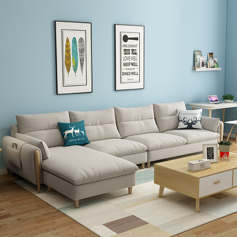 北欧布艺沙发 风格小户型整装客厅现代简约乳胶实木沙发家具组合|ru