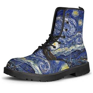 Van Gogh��߮��ǿՈD���^ϥ�ﶬ�W�t�R��ѥŮ��ɫ��ѥbootsӡˢ
