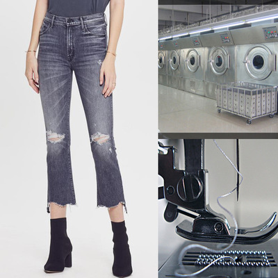 Women's wear Jeans Spring and summer new pattern Thin section Cropped Trousers machining hole Elastic force washing Reminiscence Black grey