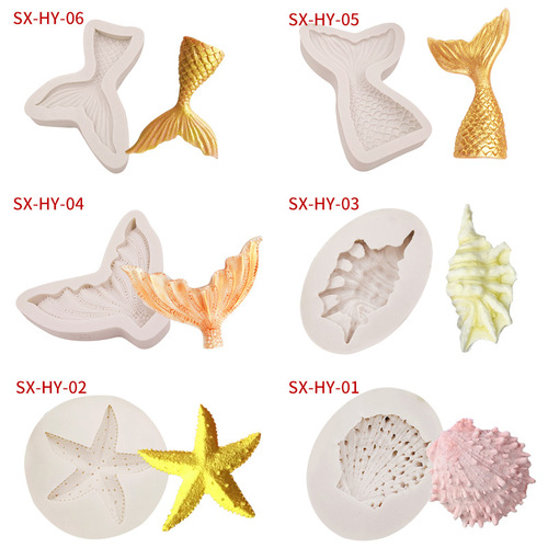 Sanxin Fishtail Fondant Silicone Mold DIY Chocolate Cake Decoration Shell Marine Plaster Ornament Grinding Tool