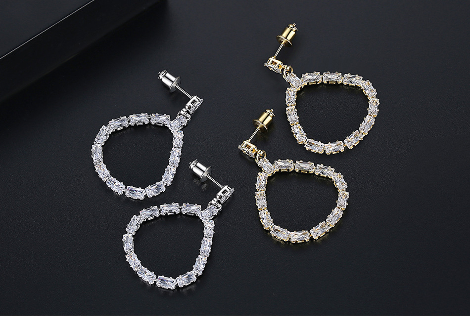 Fashion European And American Atmospheric Fashion Banquet Ladies Copper Inlaid Zircon Earrings Earrings display picture 1