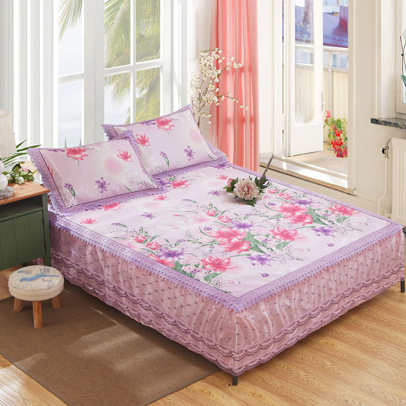 2019新款廠家直銷印花冰絲涼席三件套空調席1.5床1.8床禮品套件