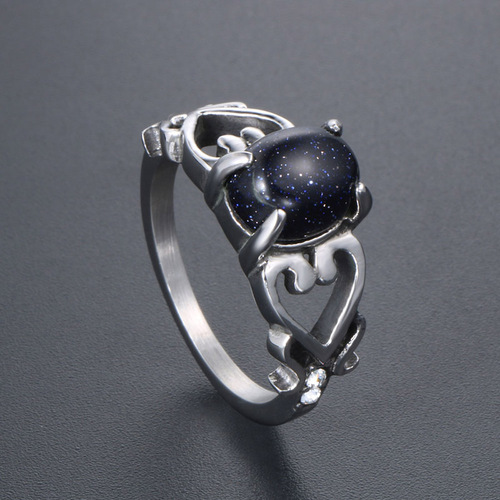 European and American trend hollow love gemstone finger personalized couple ring titanium steel jewelry wholesale SA666