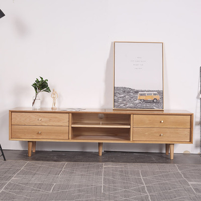 北欧纯实木电视柜云端铜拉手白橡木视听柜现代简约白橡木家具