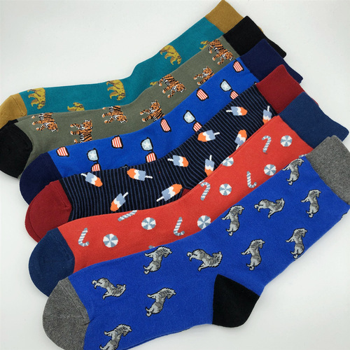 Japanese creative pattern jacquard mid-length men's socks cotton socks 200N couple style trendy Harajuku flower socks wholesale