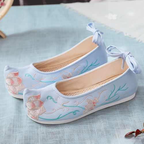 Chinese hanfu shoes princess fairy cosplay shoes Women arched shoes with upturned head and embroidered shoes with flat soles