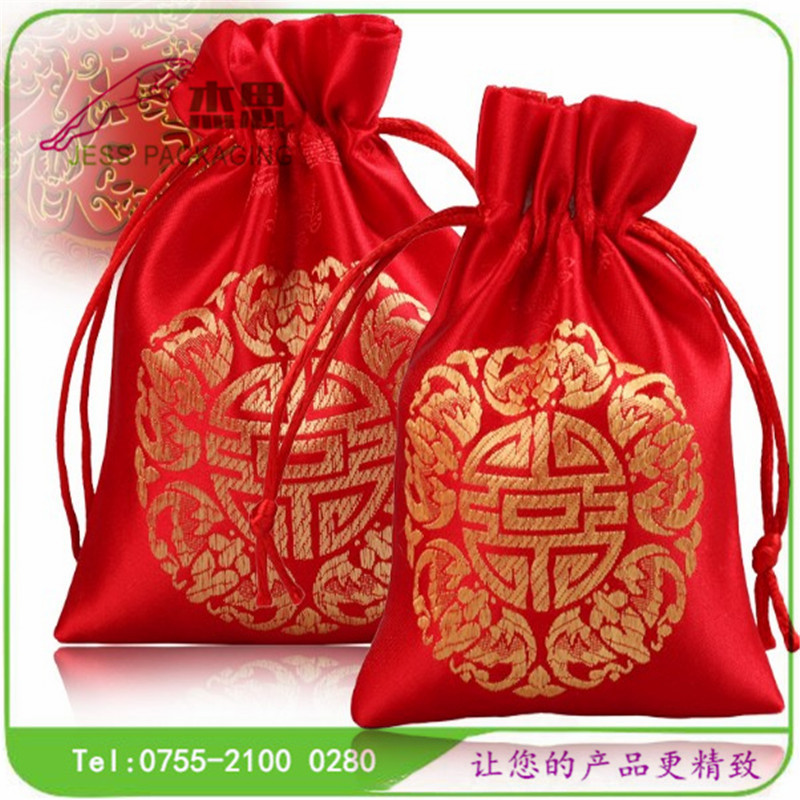设计新款绸缎布糖果收纳包婚庆礼品拉绳束口袋量大从优