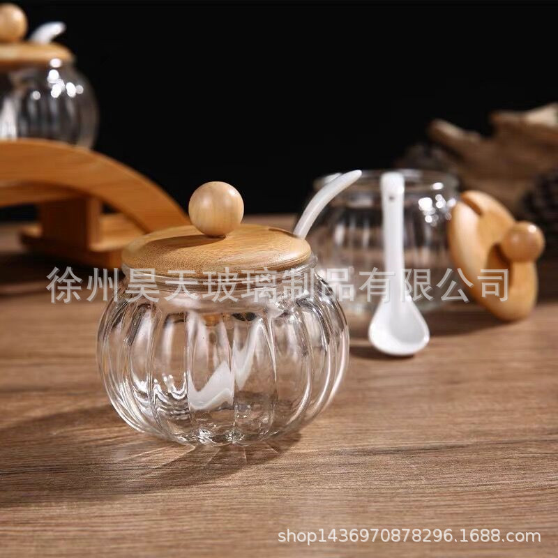 厂家供应玻璃南瓜调味罐 厨房家用调料盒 250ml盐罐套装 定做logo