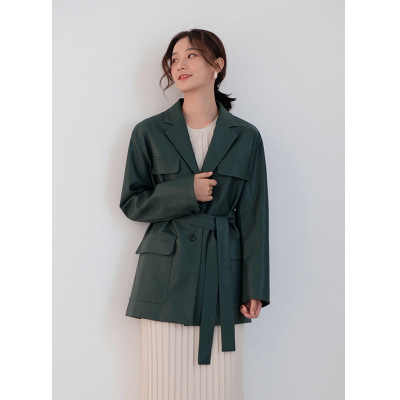 2019秋季新款皮衣外套法式慵懒风腰带皮上衣博主同款皮外套5715|ms