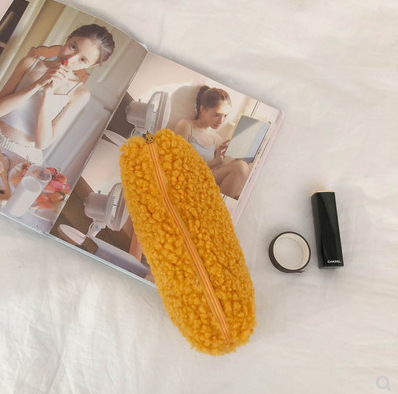 Korean style ins internet celebrity simple small fresh lamb plush pen bag avocado green student cute stationery storage bag