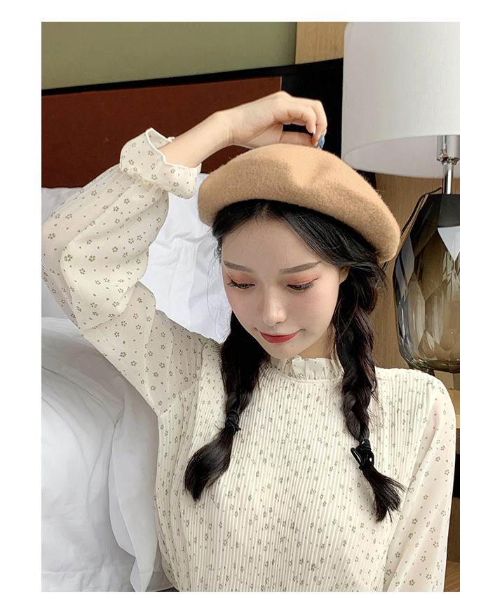 امرأة النمط الكوري اللون الصامد أفخم إفيلس قبعة البيريه display picture 6